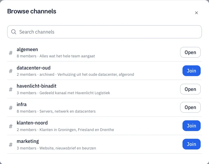 The Browse channels window