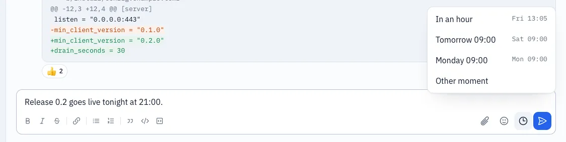 The Send later menu
