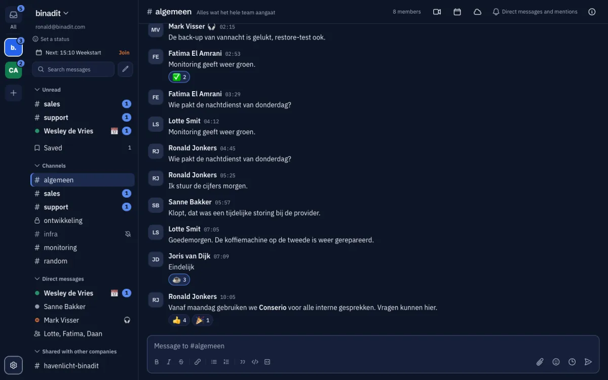 Conserio in the dark theme