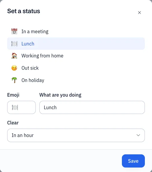 The Set a status window