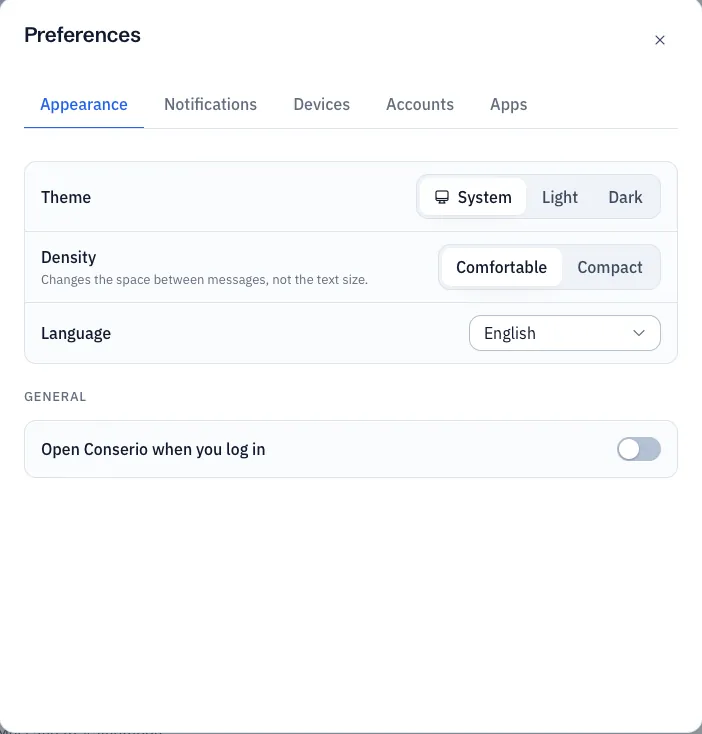 Preferences with the Appearance tab