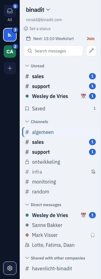 The account bar and the sidebar