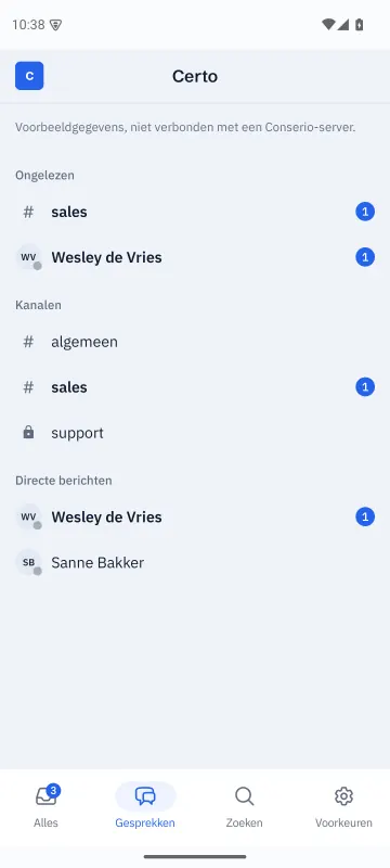 Conserio on Android: the conversations
