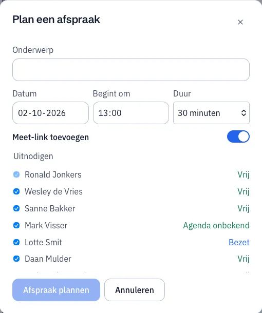 Het venster Plan een afspraak