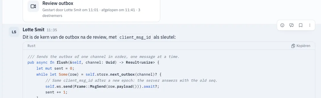 Een codeblok met taallabel en de knop Kopiëren