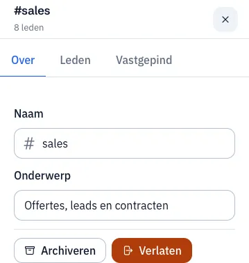 Kanaalgegevens met het tabblad Over