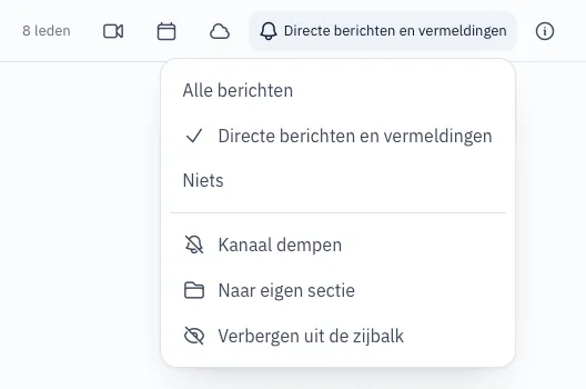 Het menu Meldingen en zijbalk