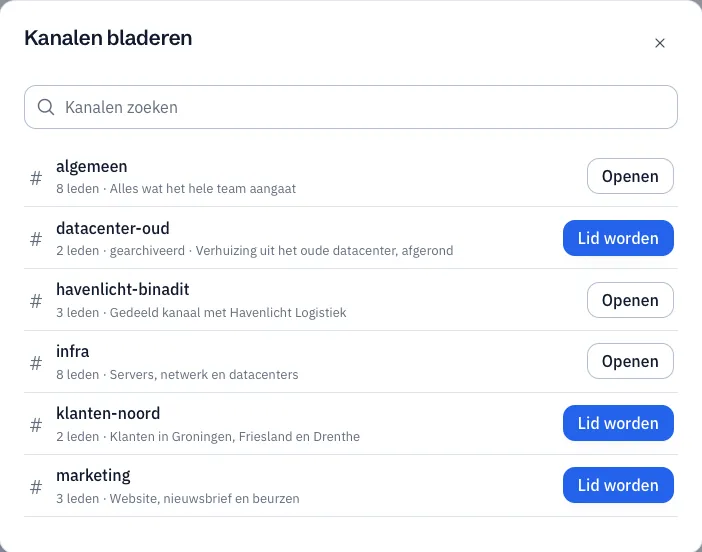 Het venster Kanalen bladeren