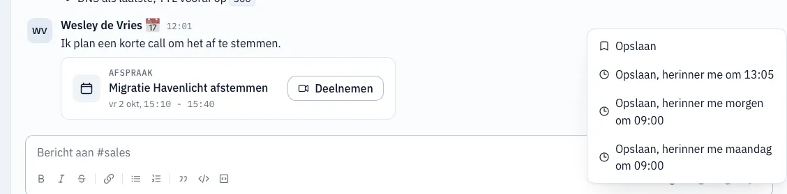 Het menu Opslaan met de herinneringen