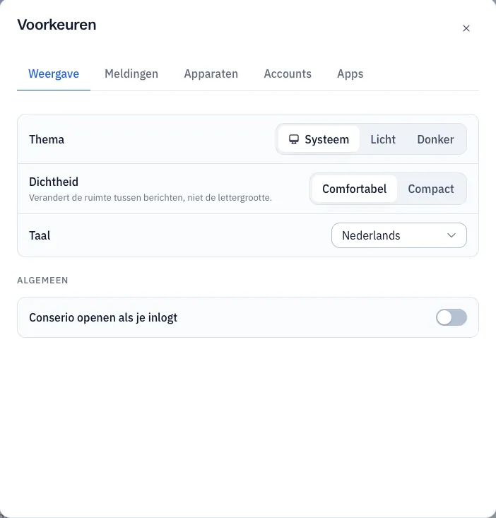 De Voorkeuren met het tabblad Weergave
