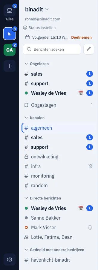 De accountbalk en de zijbalk